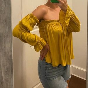 Mustard Chiffon Peasant Top